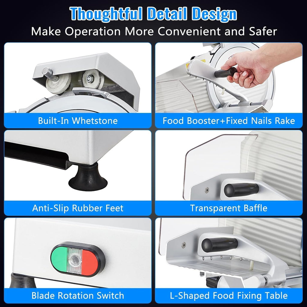 Meat Slicer With 10" Round Steel Blade,240W Electric Food Slicer With Built-In Sharpening Stone,Adjustable Thickness