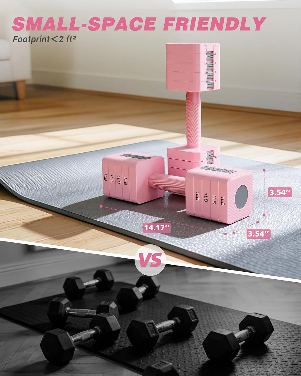 Adjustable Dumbbell Set of 2, 10lb & 22lb Pairs (5lb/11lb Each) | Anti-Slip No-Roll Handle Weights, Bench Combo