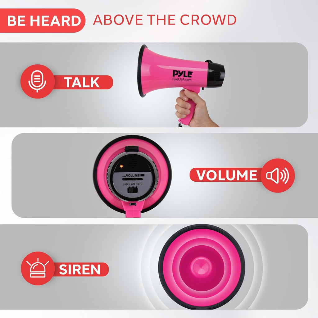 PRO Portable Megaphone Speaker Siren Bullhorn - Compact and Battery Operated with 20 Watt Power, Microphone, 2 Modes