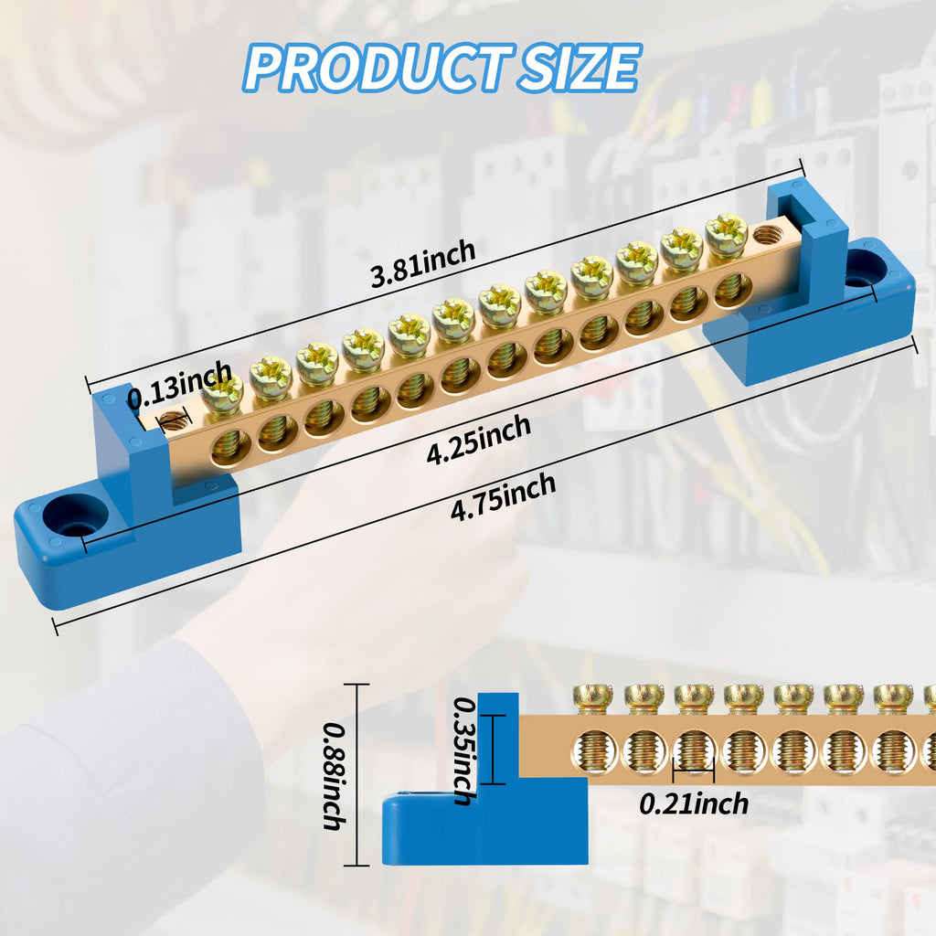 Neutral Bar, 4 Pack 12-Position Brass Terminal Block