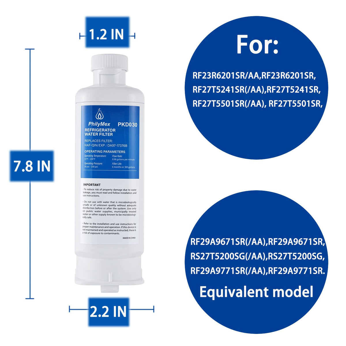 (3 Pack) DA97-17376B Water Filter for Sam&sung RF23R6201SR(/AA), RF27T5241SR(/AA), RF27T5501SR(/AA)
