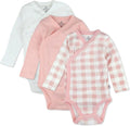 Baby 3-pack Long Sleeve Side-snap Kimono Bodysuits Organic Cotton for Infant Baby Boys, Girls, Unisex