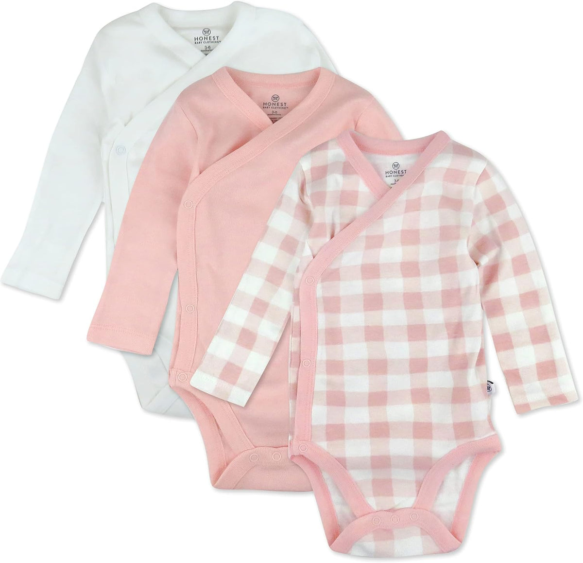 Baby 3-pack Long Sleeve Side-snap Kimono Bodysuits Organic Cotton for Infant Baby Boys, Girls, Unisex