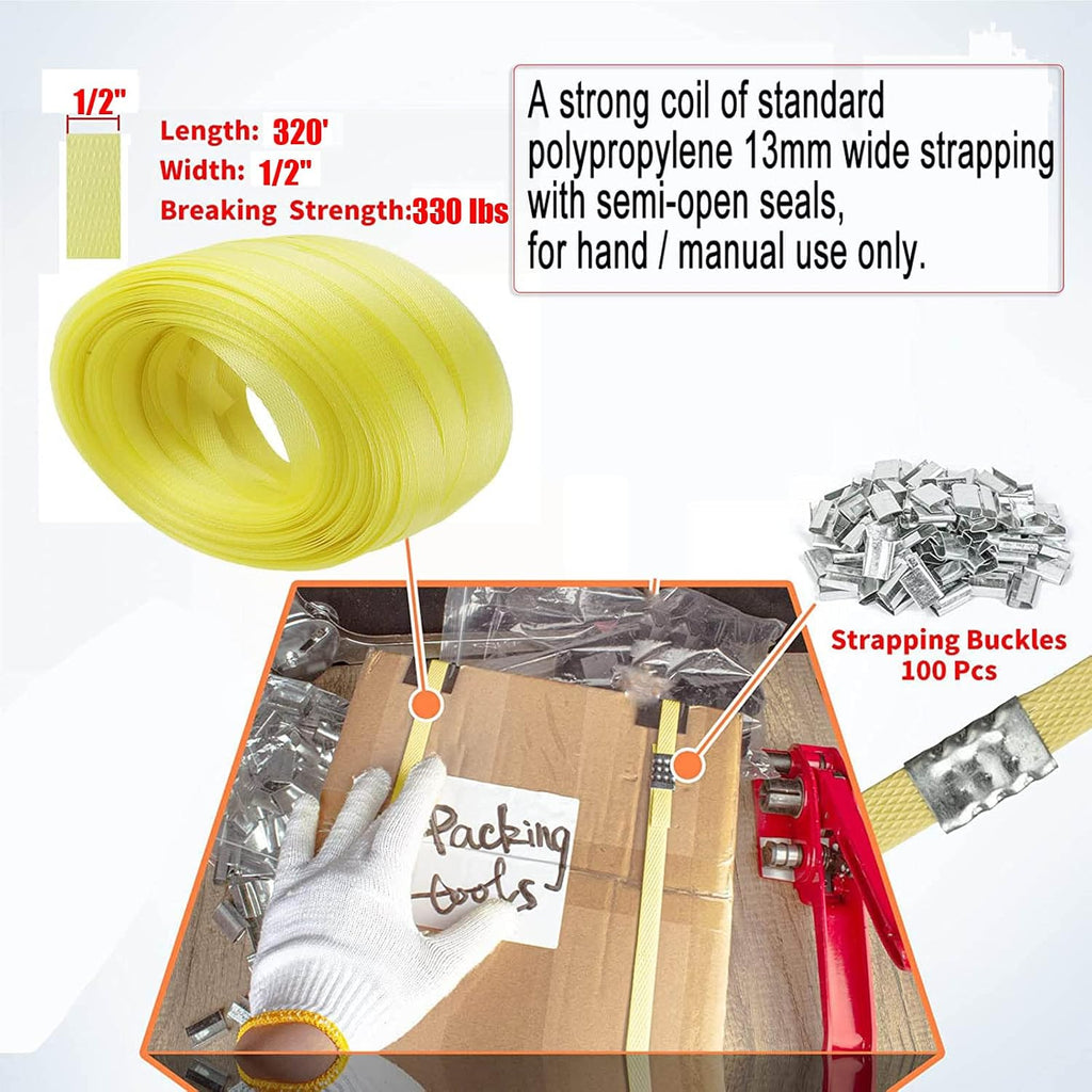 Poly Strap, Polypropylene Strapping, 320' Length, 100 pcs Clips