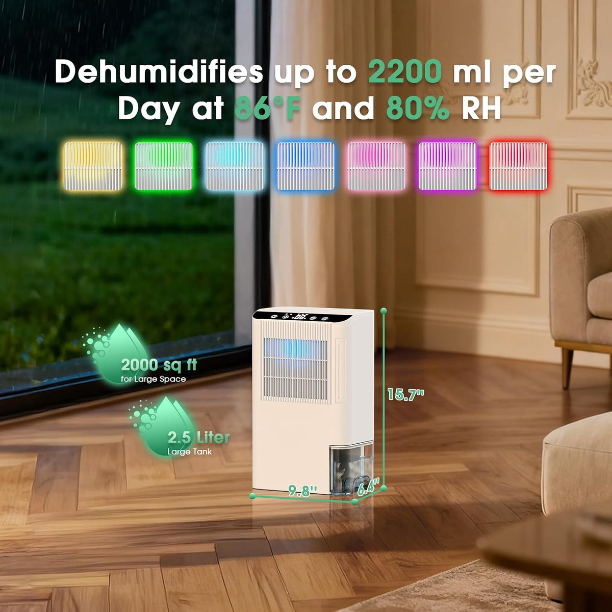 Dehumidifiers for Home, 2000 Sq.Ft Small Dehumidifier with 3.3ft Drain Hose, 2.5L Tank, Timer Sleep Mode, Portable