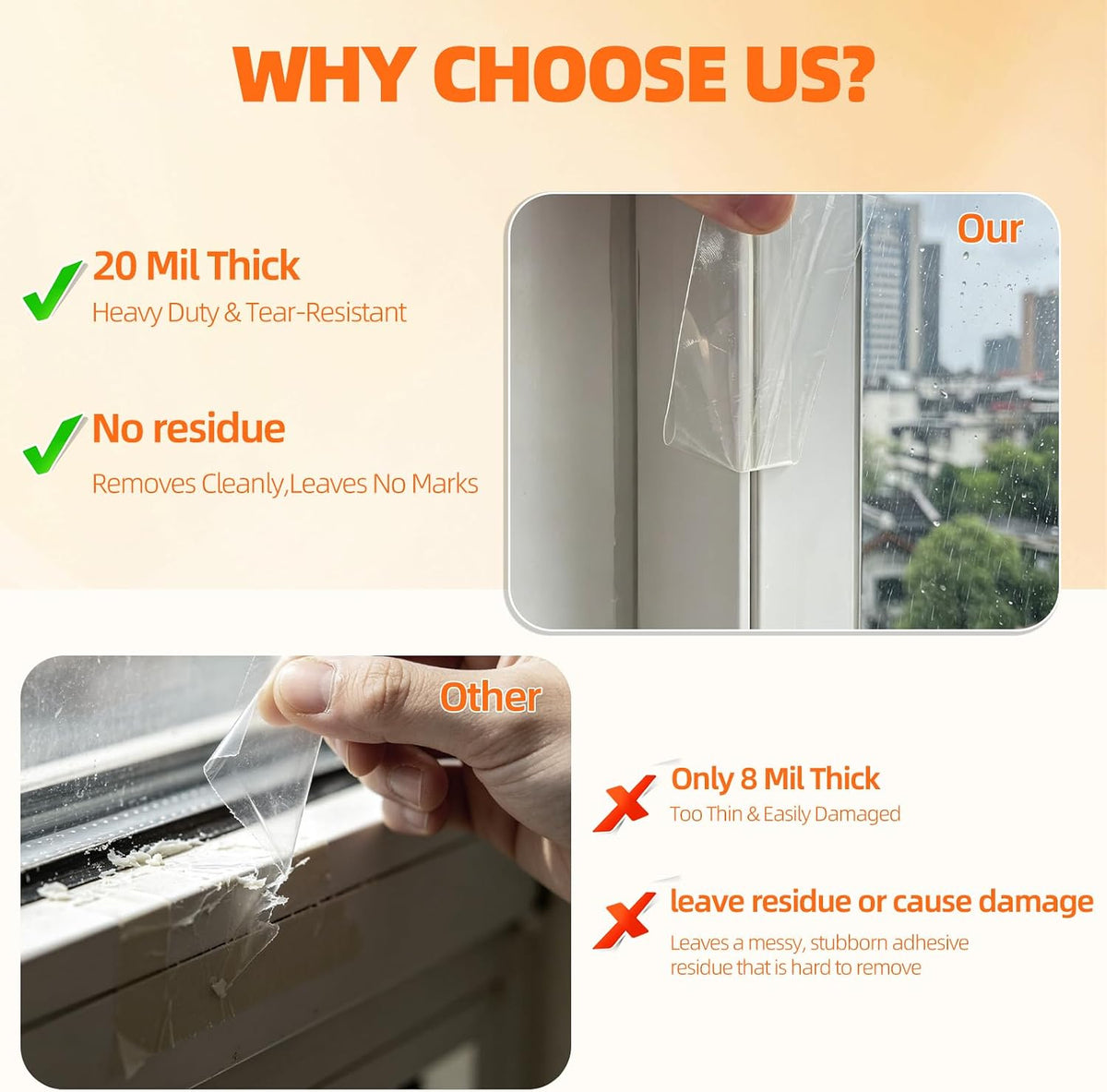 Window Weather Sealing Tape 2" x 66 FT, 20 Mil Thick Clear Duct Tape