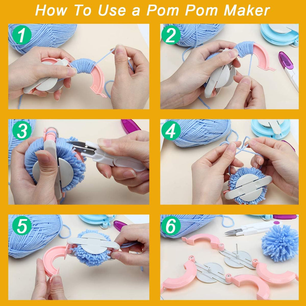 Pompom Makers 4 Size Pom Poms Maker Tool Set DIY Fluff Ball Weaver for DIY Wool Yarn Knitting Craft Project with