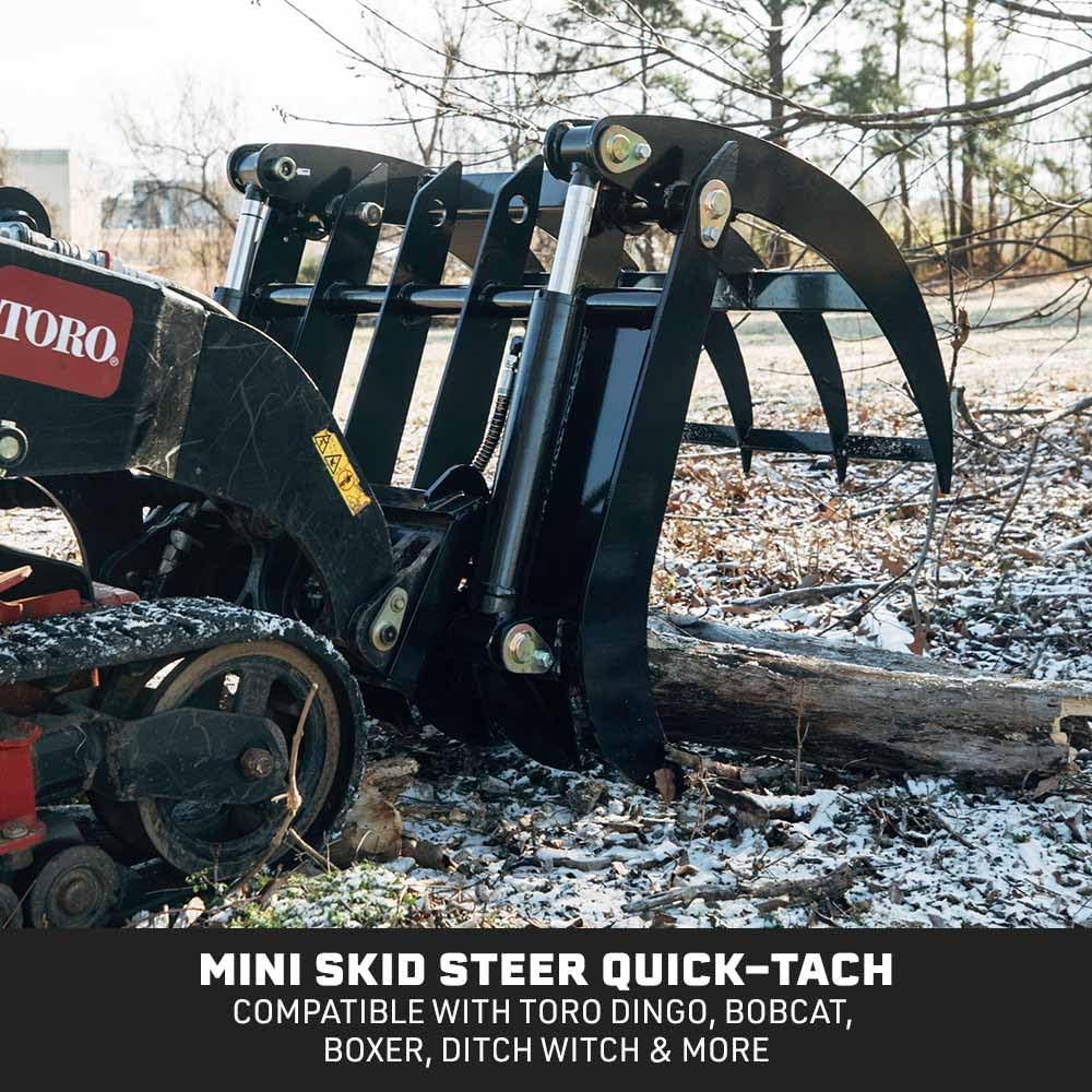 34" Clamshell Root Grapple Rake Attachment, Fits Mini Skid Steer Quick Tach Mounting System, Twin 3,000 PSI Cylinders