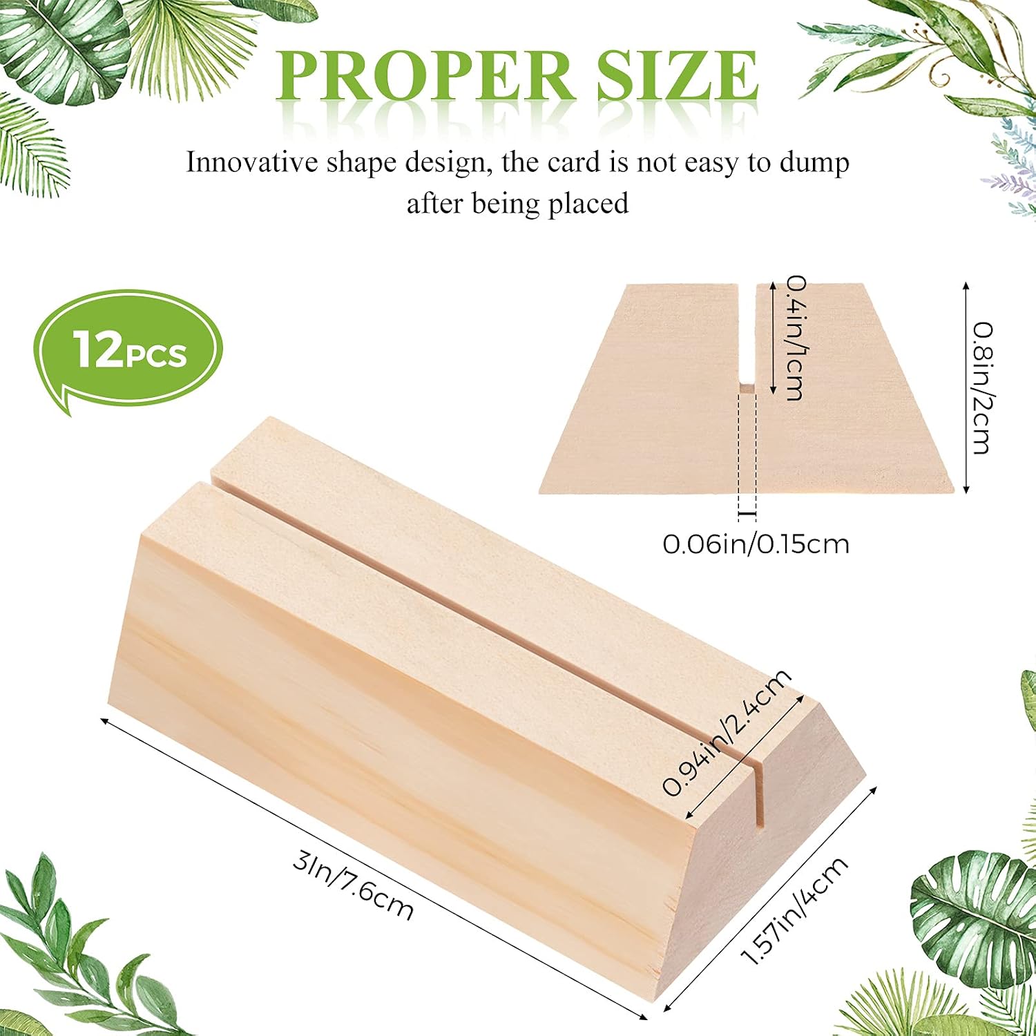 12 Pcs Wood Place Card Holders 3 x 1.57'' Trapezoidal Wooden Table Number Holder Sign Support Stand for Name Card for