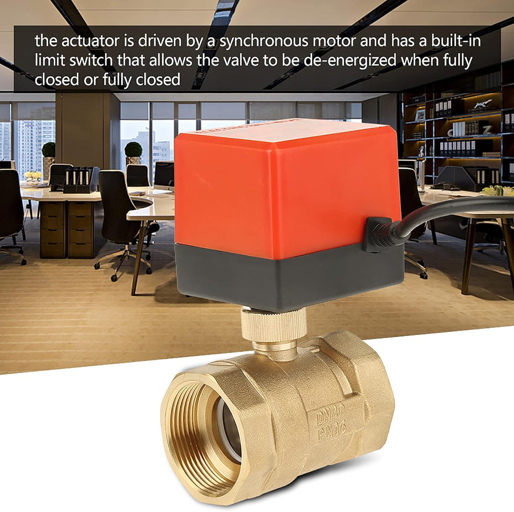G1-1/2 DN40 Motorized Brass Ball Valve 12V DC 2 Way with Low Noise Actuator for Air Conditioning and Plumbing Systems