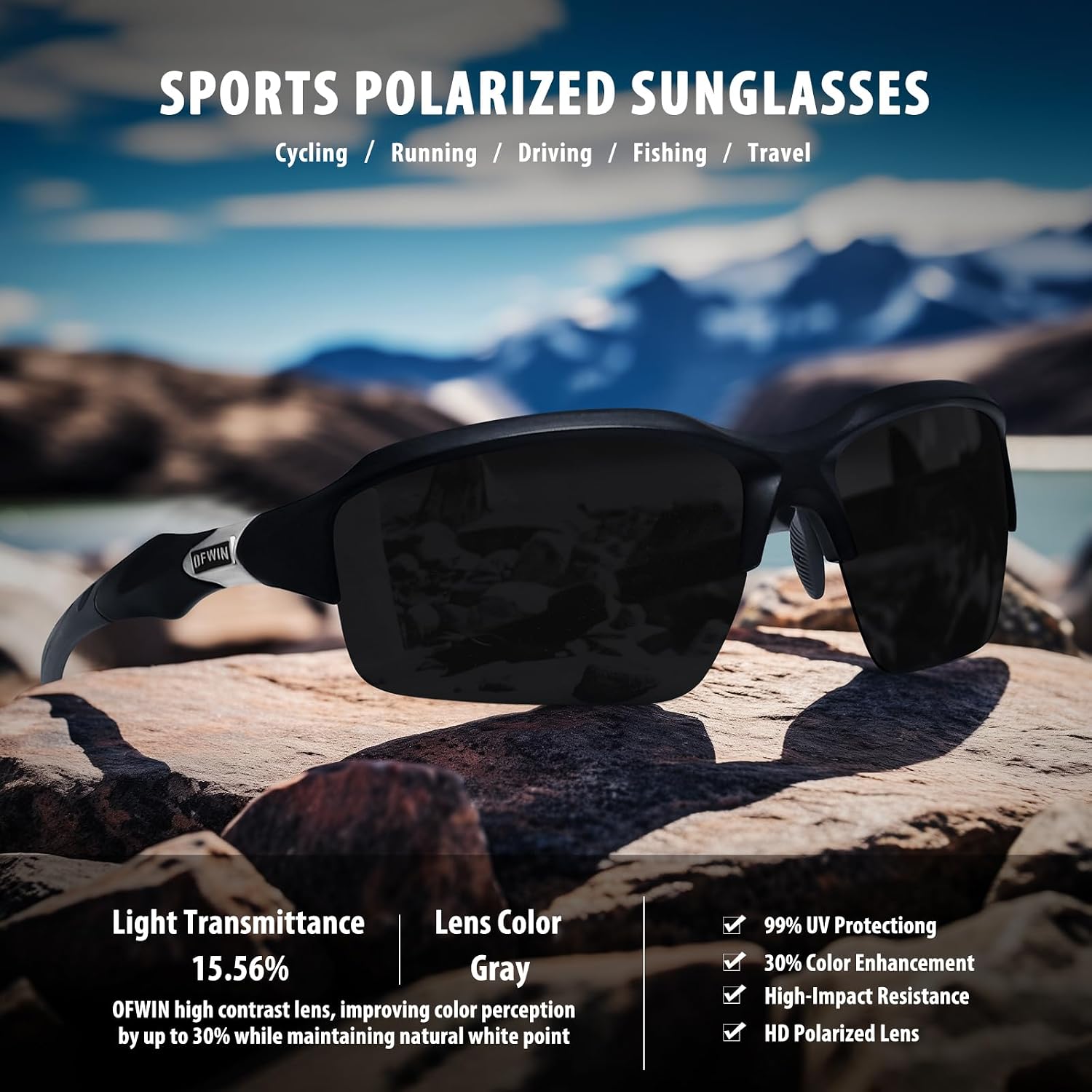 Polarized Sports Sunglasses for Men Women Wrap Around Half Frame Cycling Fishing Bike Running Sun Glasses UV