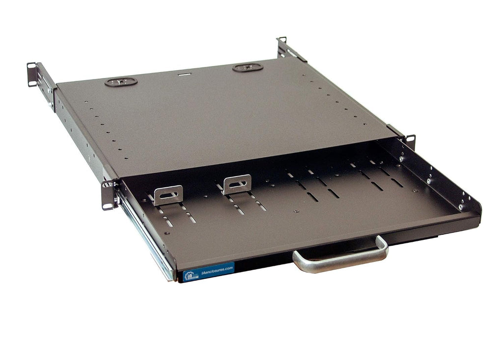 RSF1111BK21R2K1 1U Center Mount Rackmount Sliding Keyboard Drawer with Pull Out Mouse pad for 2 Post Relay Rack and 4 Post Cabinet from 14.82 inch to 19.28 inch deep