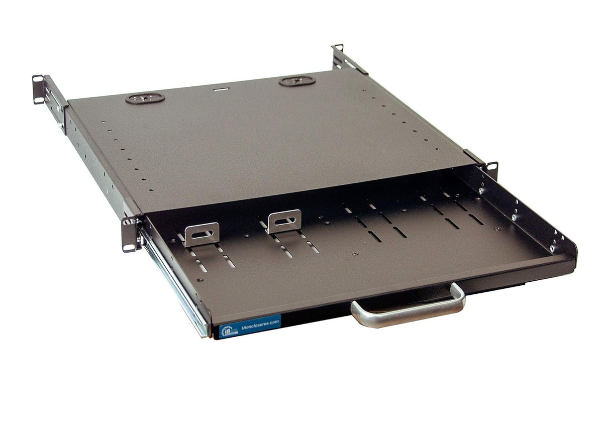 RSF1111BK21R2K1 1U Center Mount Rackmount Sliding Keyboard Drawer with Pull Out Mouse pad for 2 Post Relay Rack and 4 Post Cabinet from 14.82 inch to 19.28 inch deep