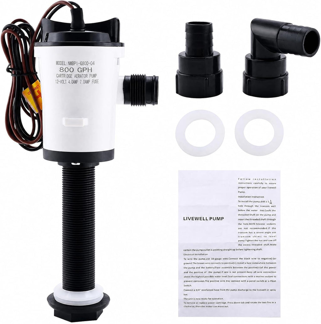 NovelBee 12V 800GPH Livewell Pump for Boat,Bait Tank Aerator Pump