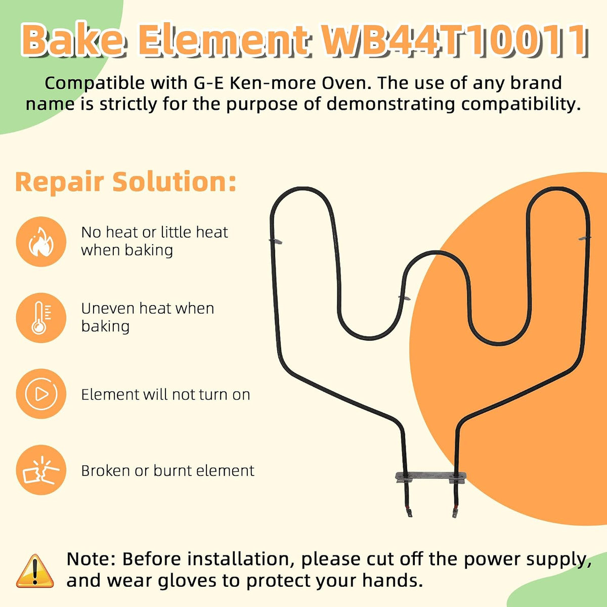 WB44T10011 Oven Bake Element Replacement Fit for G-E Ken-more