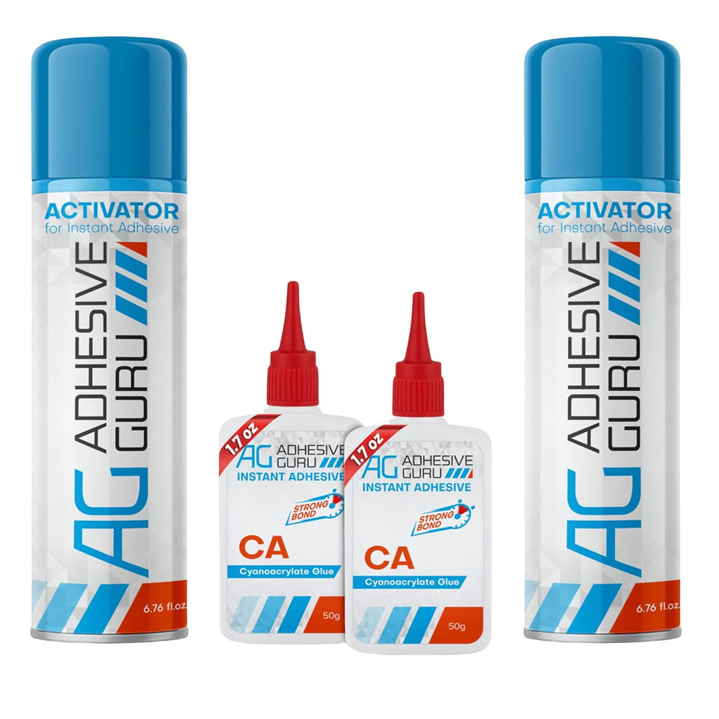 Adhesive Guru CA Glue with Activator (2x1.7 oz - 2x6.76 fl oz) - Premium Cyanoacrylate Super Glue for Woodworking