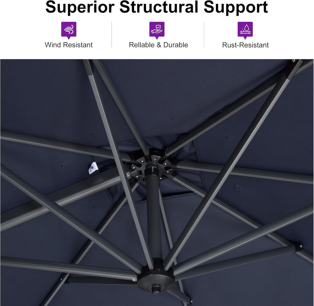 9' X 11.5' Cantilever Outdoor Rectangle Umbrella Patio Umbrella with Base Offset Umbrella with 360-degree Rotation