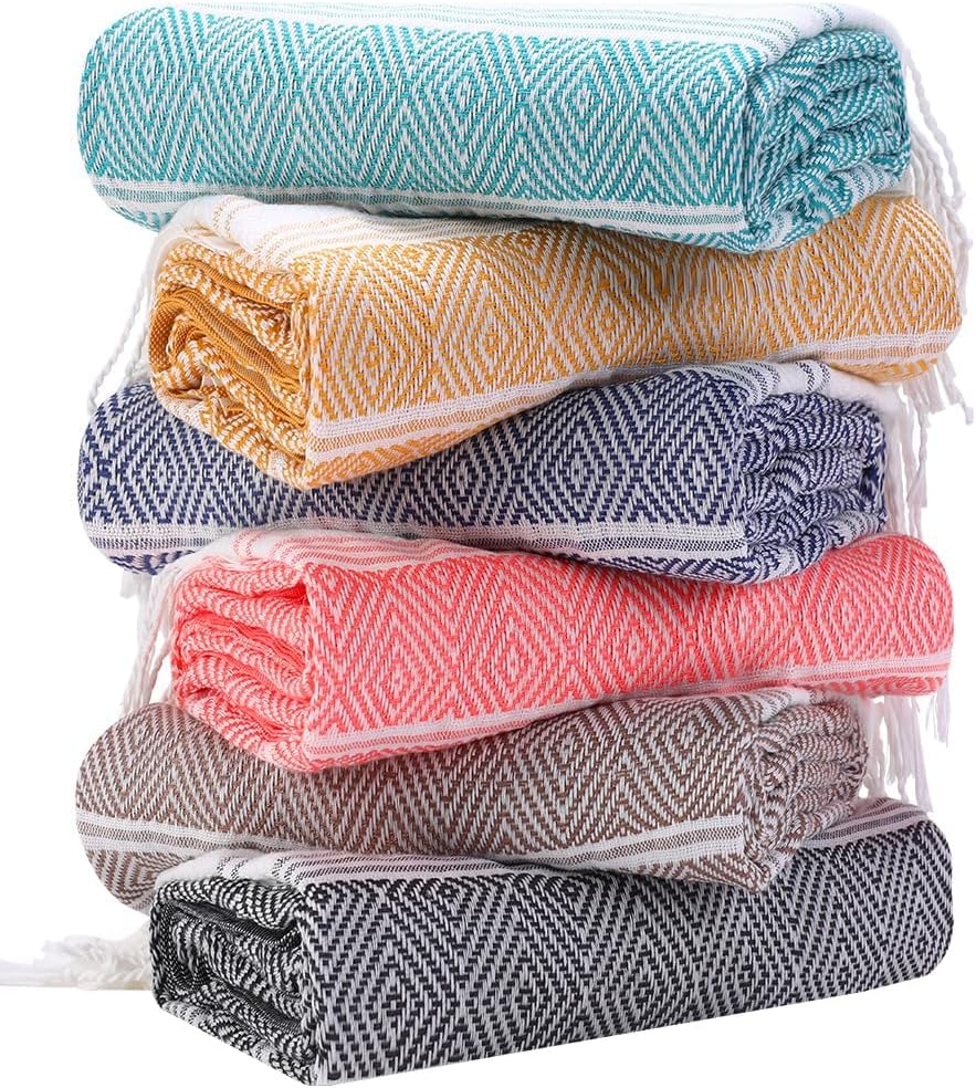 6 Packs Oversized Cotton Turkish Beach Towels Set Bulk 74"x38" Extra Large Sand Free Quick Dry Clearance Swim Bath