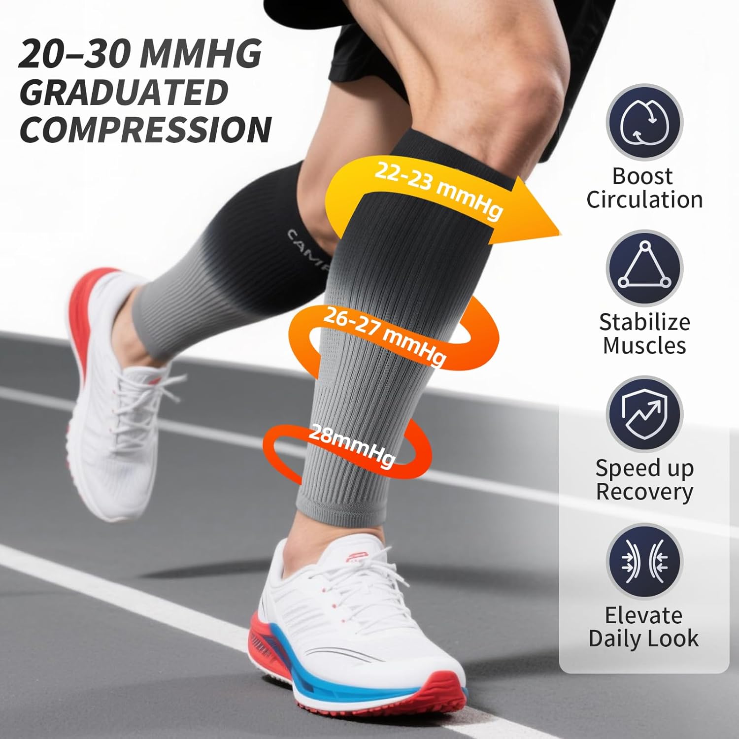 Gradient Calf Compression Sleeves, 20-30 mmHg Medical Footless Compression Socks for Shin Splints, Leg Fatigue