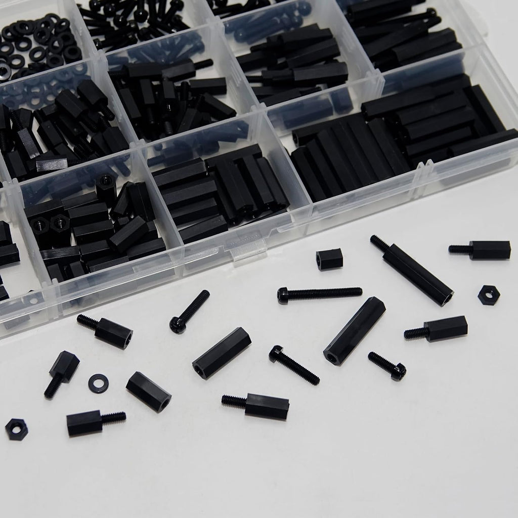 365 Pcs M2.5 Black Nylon Hex Standoff Screw Nut Kit