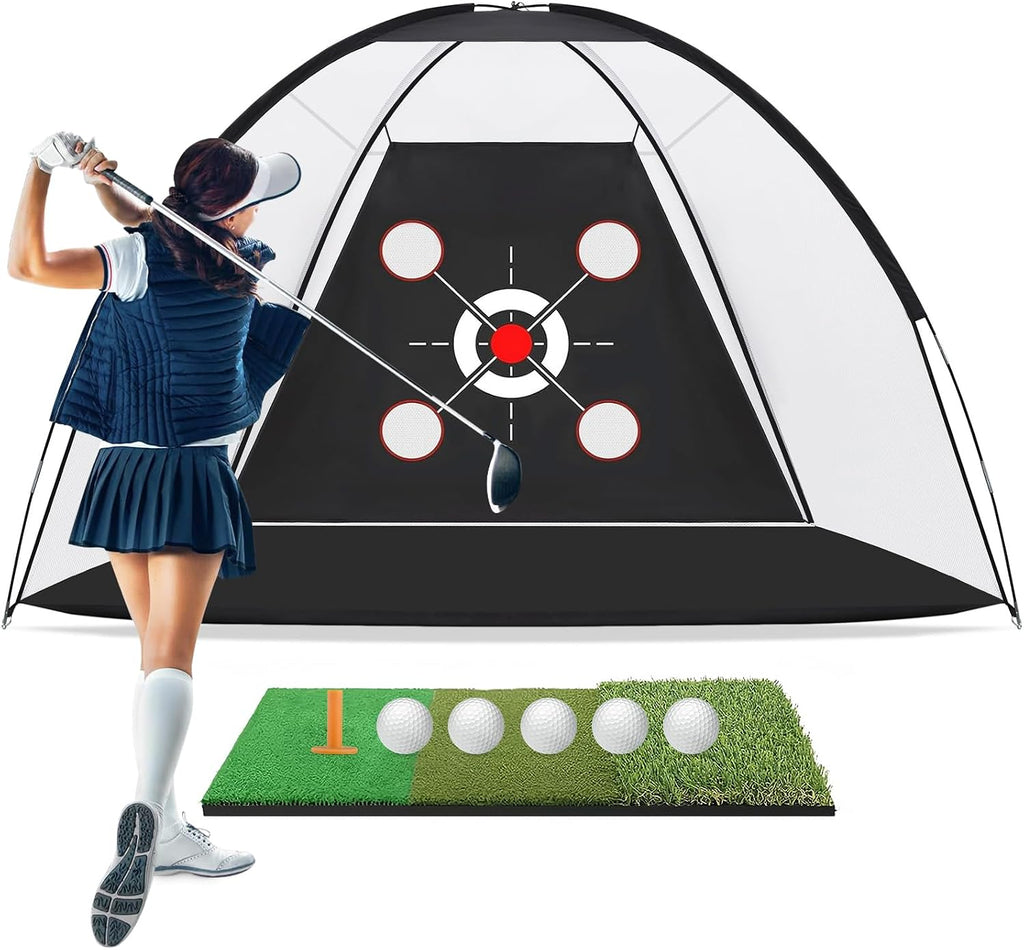 Golf Net,10x7FT with Golf Practice Mat,Hitting Aid Nets for Backyard Driving Chipping Training Swing with Target