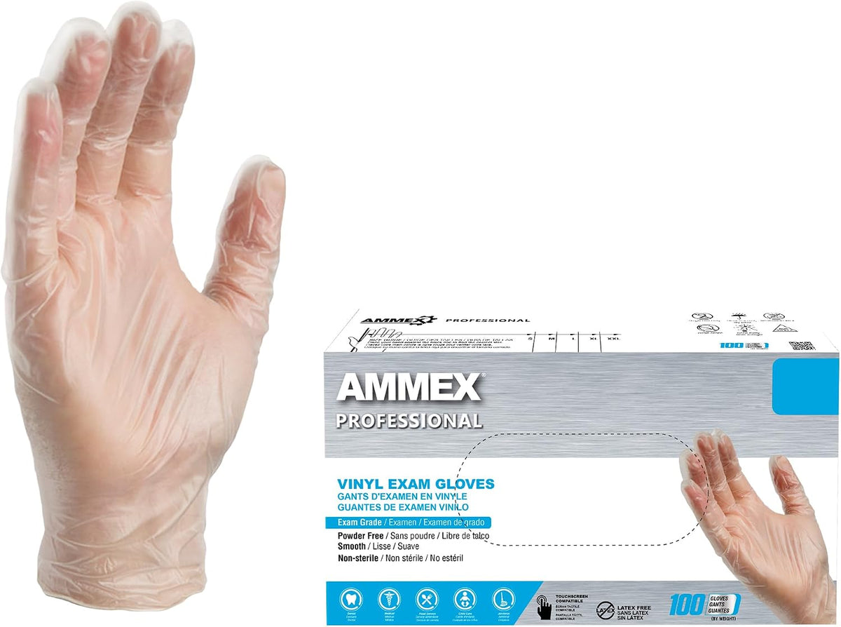 Vinyl Gloves Disposable 4 mil Clear Plastic Exam Grade and Food Safe