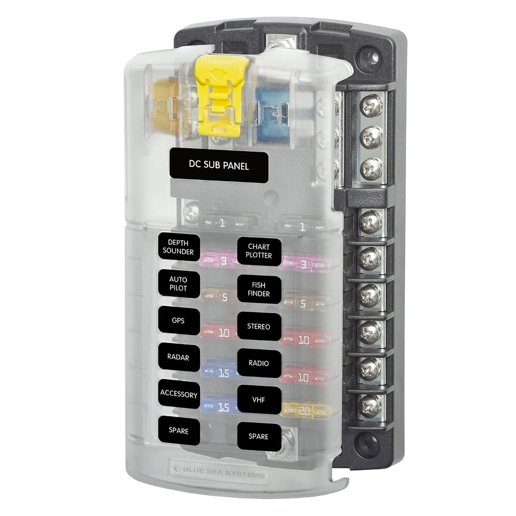 Blue Sea Systems ST Blade Fuse Block, 12 Circuits with Negative Bus