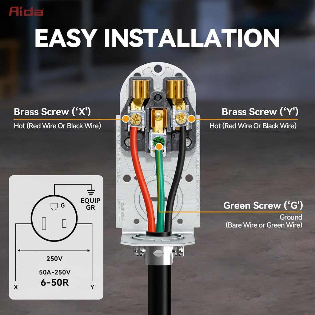 50 Amp 250 Volt 6-50R 2-Pole, 3-Wire Grounding Surface Mount Power Dryer Receptacle Outlet, Back Wire, AL/CU, UL