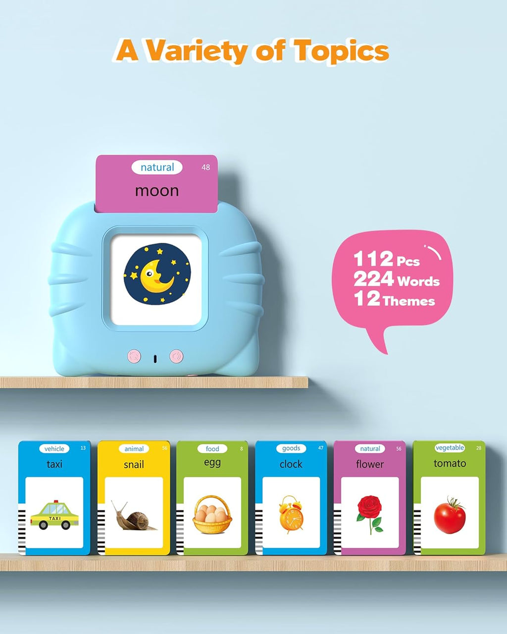 Talking Flash Cards for Toddlers 1 2 3 4 Year Olds | Montessori Language Learning Toys with 224 Words, Pocket Speech