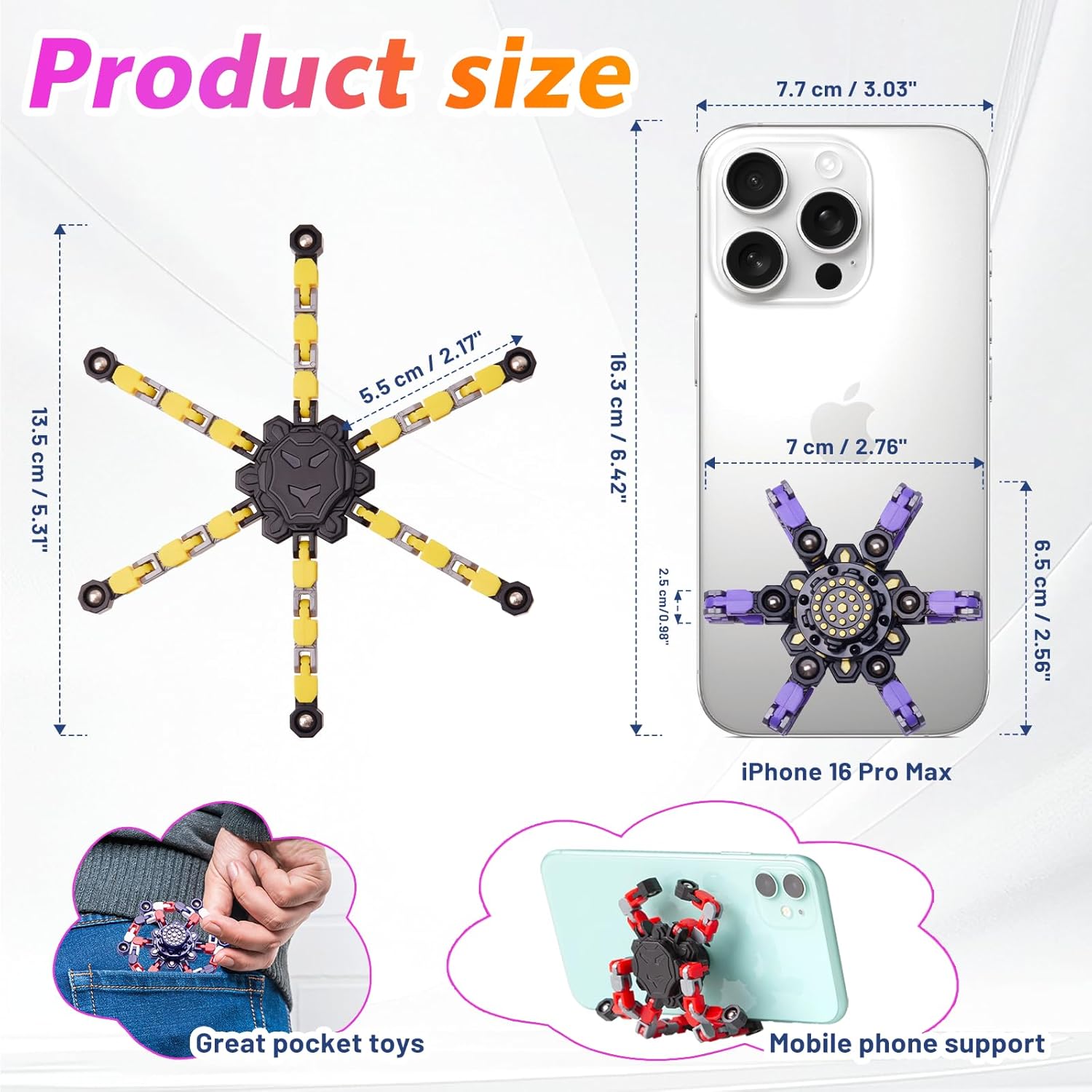 Transformable Fidget Spinners Toys 4 Pcs for Kids and Adults Stress Relief Sensory Toys for Boys and Girls Age 8-13