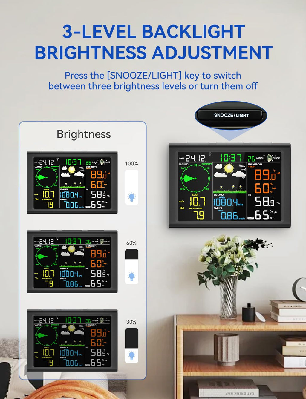 Wireless Weather Station, Equipped with Outdoor Wireless sensors, Atomic Clock, rain Gauge, Wind Speed/Direction,Moon