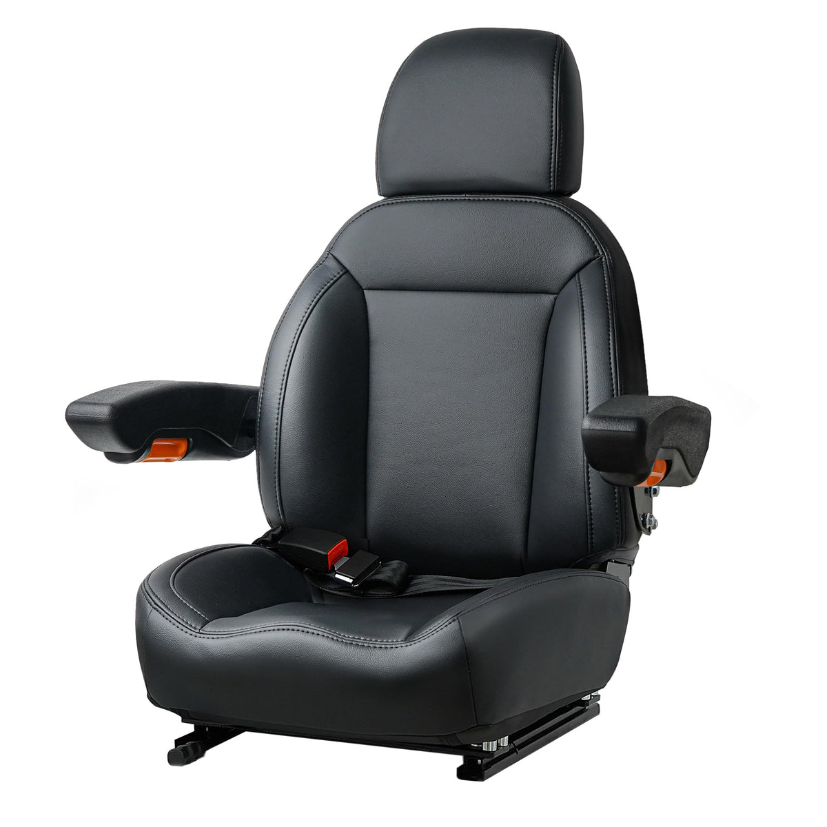 TICSEA Universal Tractor Seat, Forklift Seat with Seatbelt and Adjustable Backrest Headrest Armrests for Boat Excavator Harvester Loader Backhoe Dozer Telehandler(Black)