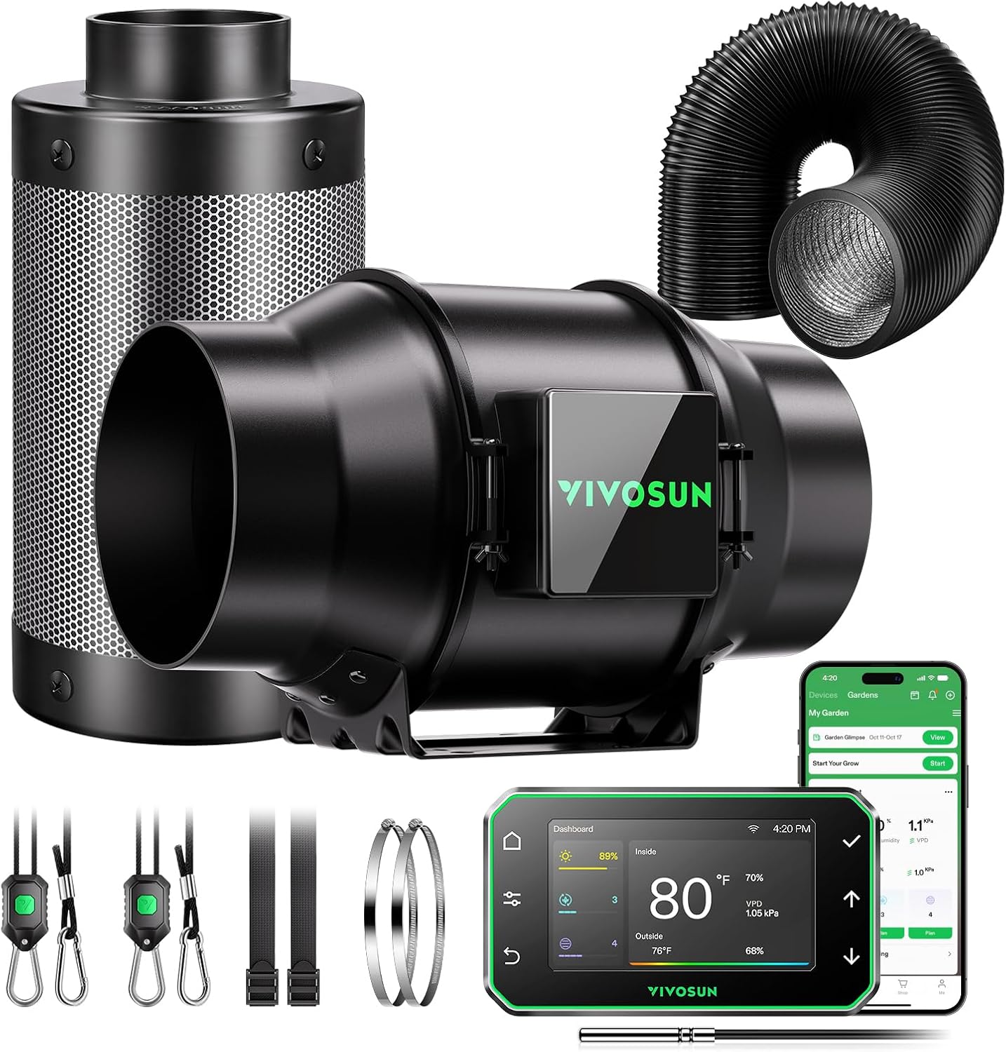 G6 Smart Filtration Kit, Inline Fan, Controller, Carbon Filter,Duct | AeroZesh Inline Fan, E42A+ Enviroment