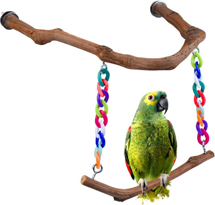Bird Swing Toys, Standing Bird Perch with Natural Grape Wood, U Shape Hangable Birdcage Accessories, Birds Chewing