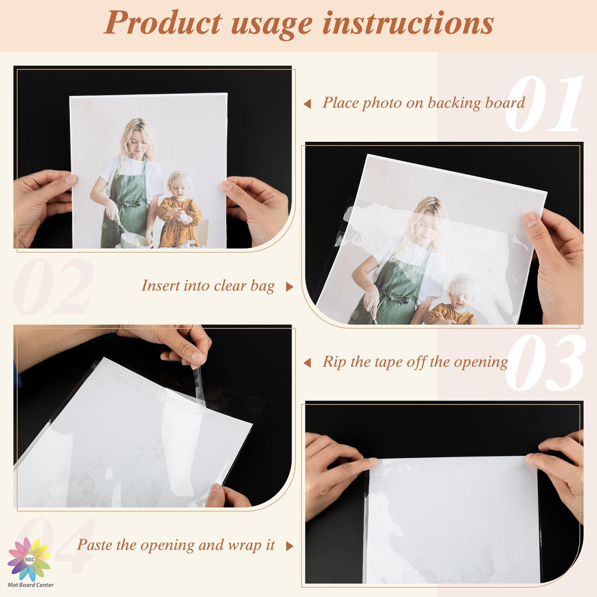 Mat Board Center Clear Resealable Plastic Sleeves, 6 1/2" x 8 1/3"