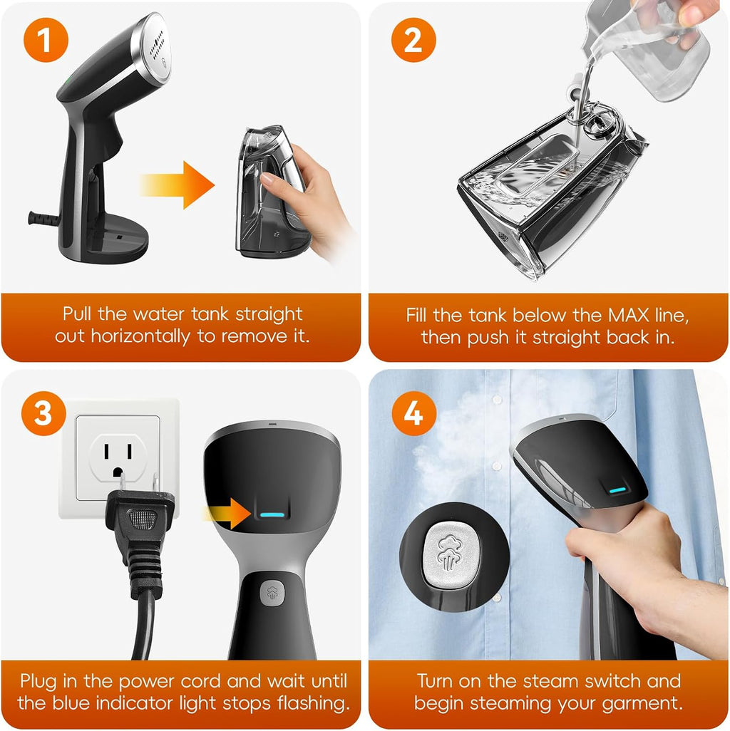 Portable Travel Handheld Steamer for Clothes, Garment Wrinkle Remover | Black, 1000W Strong Penetrating Fabric