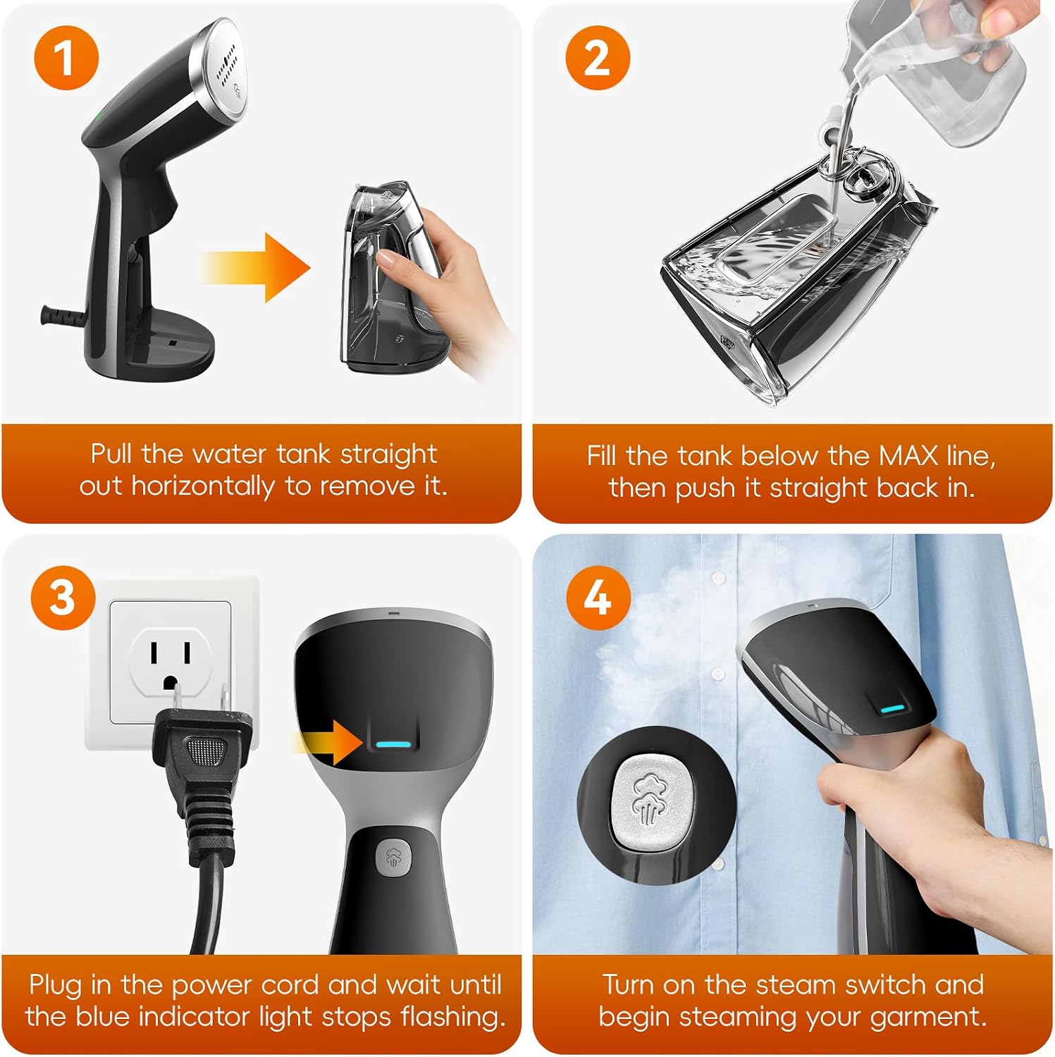 Portable Travel Handheld Steamer for Clothes, Garment Wrinkle Remover | Black, 1000W Strong Penetrating Fabric