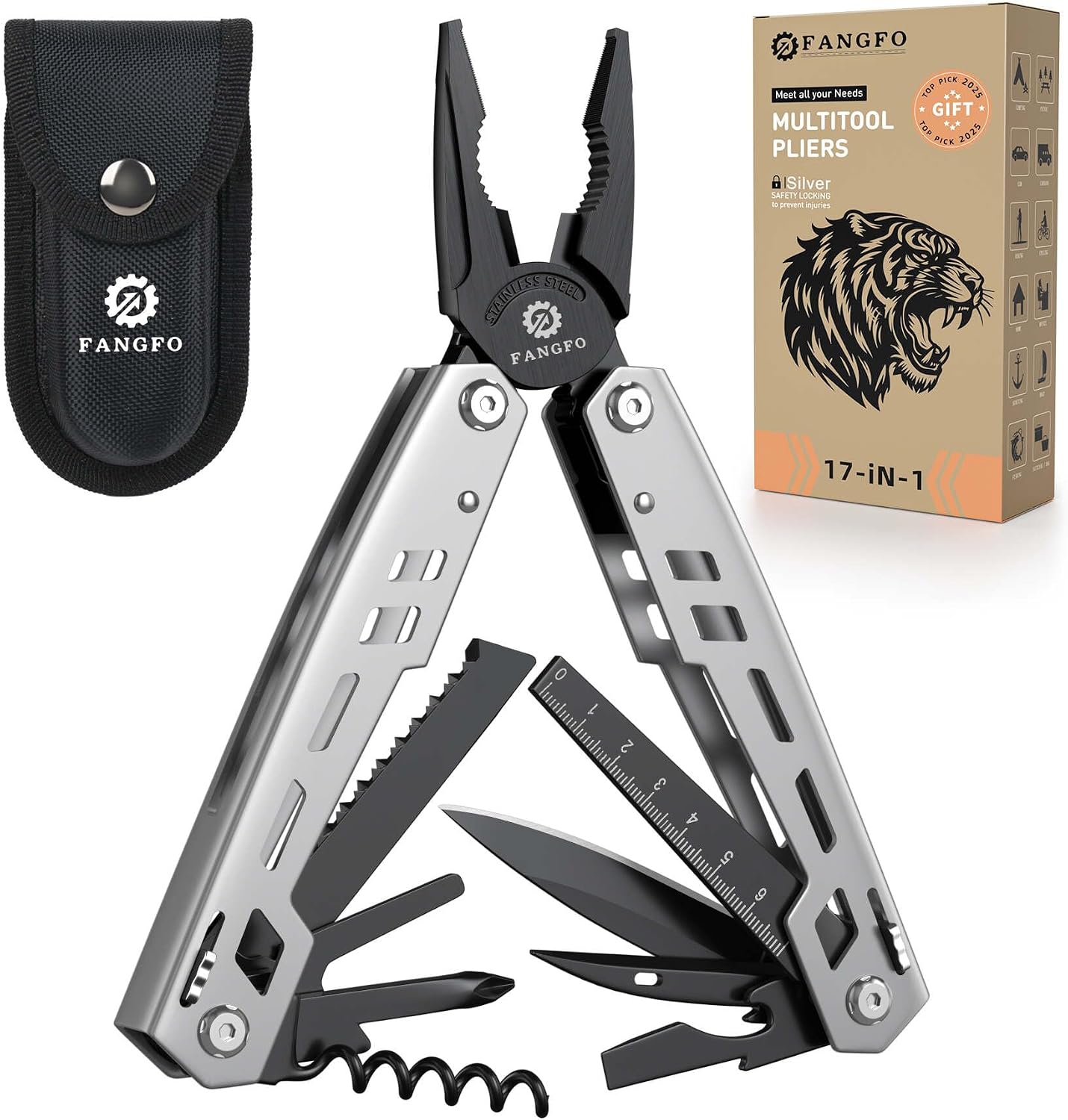 Multitool 17-in-1 Stainless Steel Multi Tool with Pocket Knife Needle Nose Pliers Bottle Opener Screwdriver