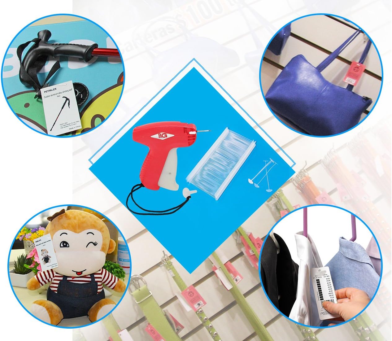 Standard Tagging Gun Price Tag Attacher Gun for Clothing with 5 Needles and 2000 2" Barbs Fasteners, Purple