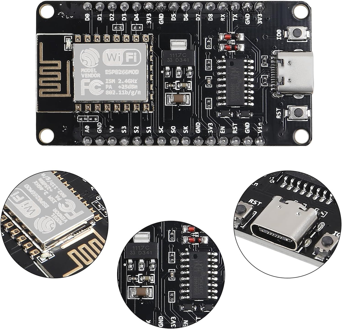 AITRIP 10PCS Type-C USB ESP8266 Serial Wireless Module CH340 ESP-12E NodeMCU LUA WiFi V3 Internet Development Board Compatible with Arduino IDE, Micropython