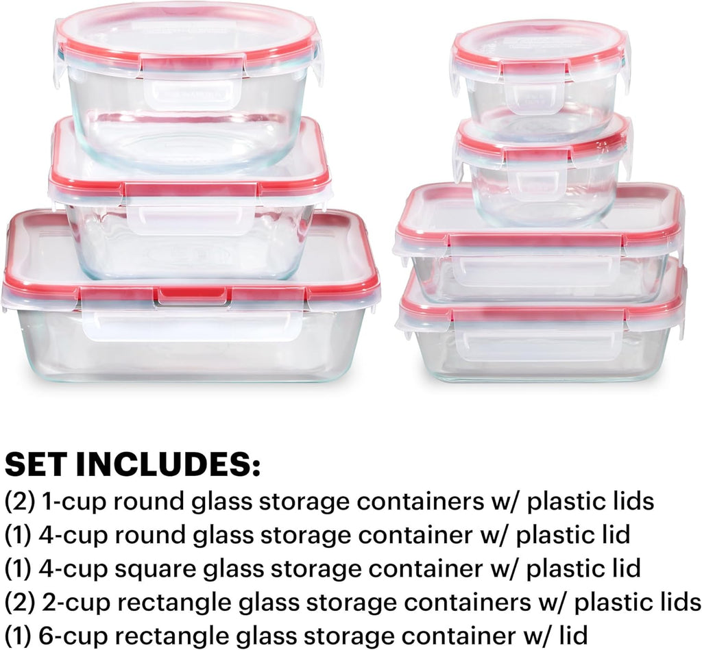 Freshlock (7-Pack) Glass Food Storage Containers Set, (1, 2, 4 Cups) Airtight & Leakproof Plastic Locking Lids