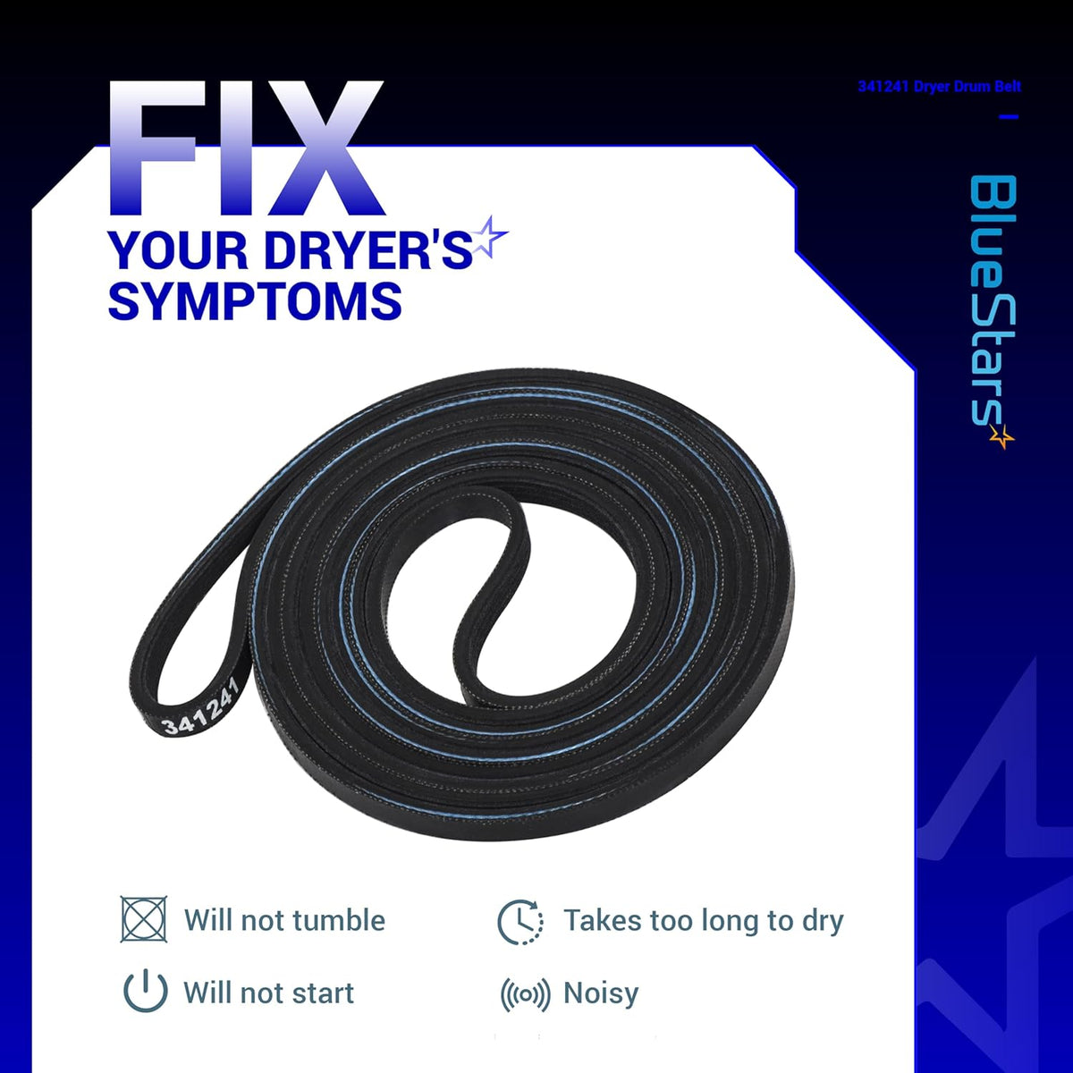[2-Pack] BlueStars 341241 Dryer Drum Belt Compatible with Whirlpool Kenmore