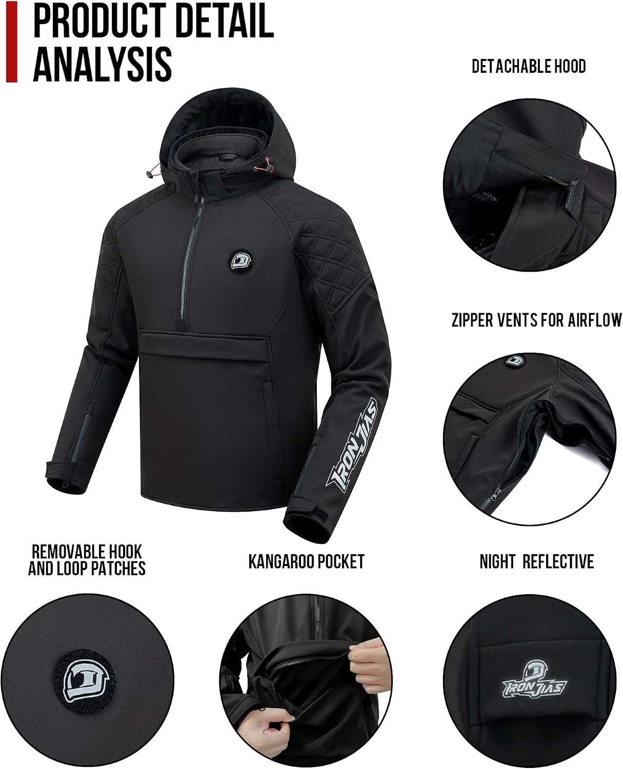 Motorcycle Jacket for Men, CE Certified 3-in-1 Riding Hoodie | CE Level 2 Armor, EVA Back Protector, Removable Liner