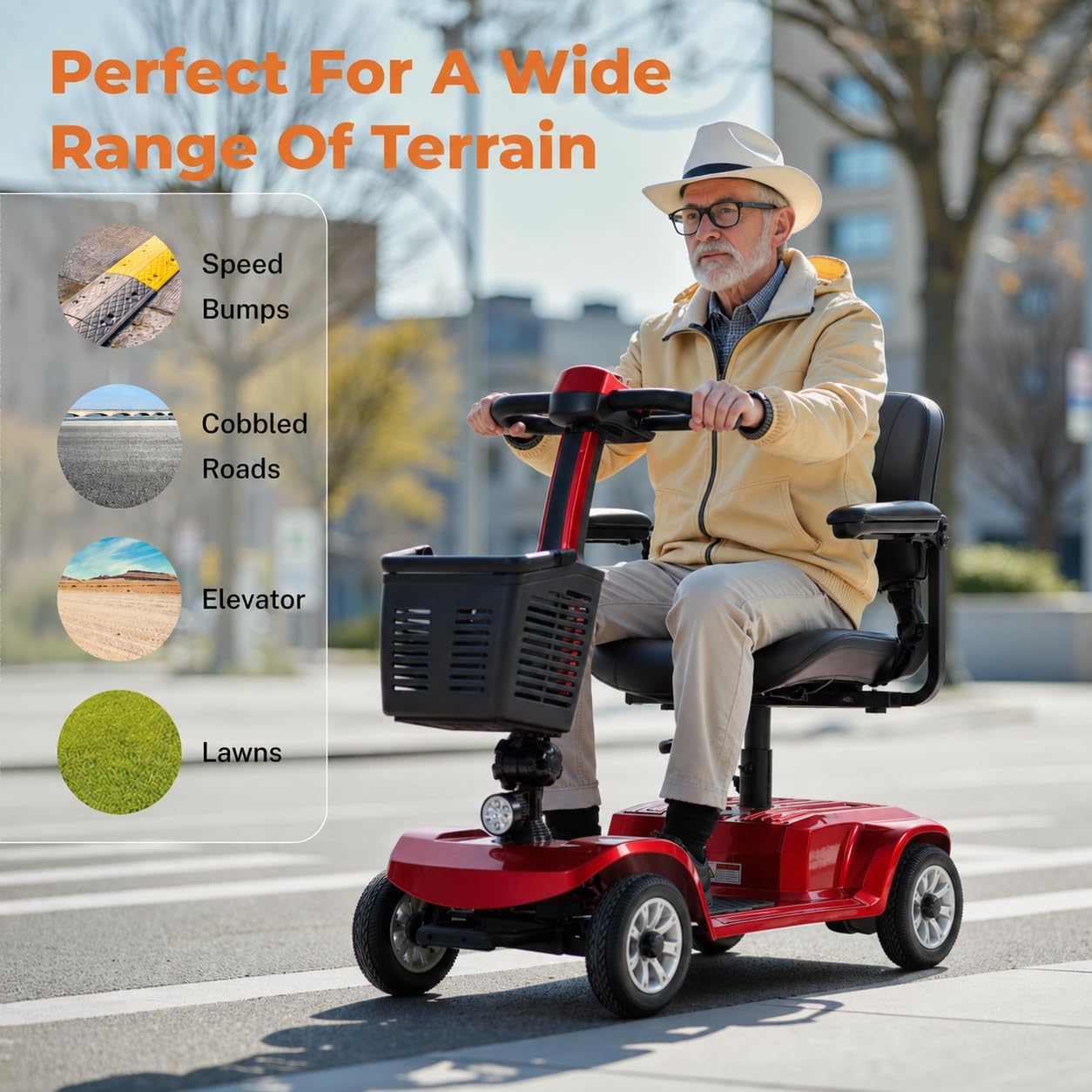 Electric Mobility Scooter for Adults & Seniors, Foldable 4-Wheel Mobility Scooter with LED Headlight & Basket