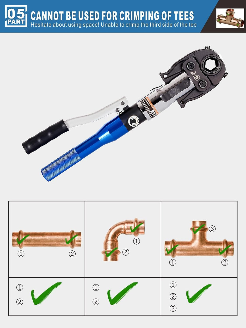 AMZCNC ProPress Tool Kit Hydraulic Copper Pipe Crimper 1/2 3/4 1in Jaws