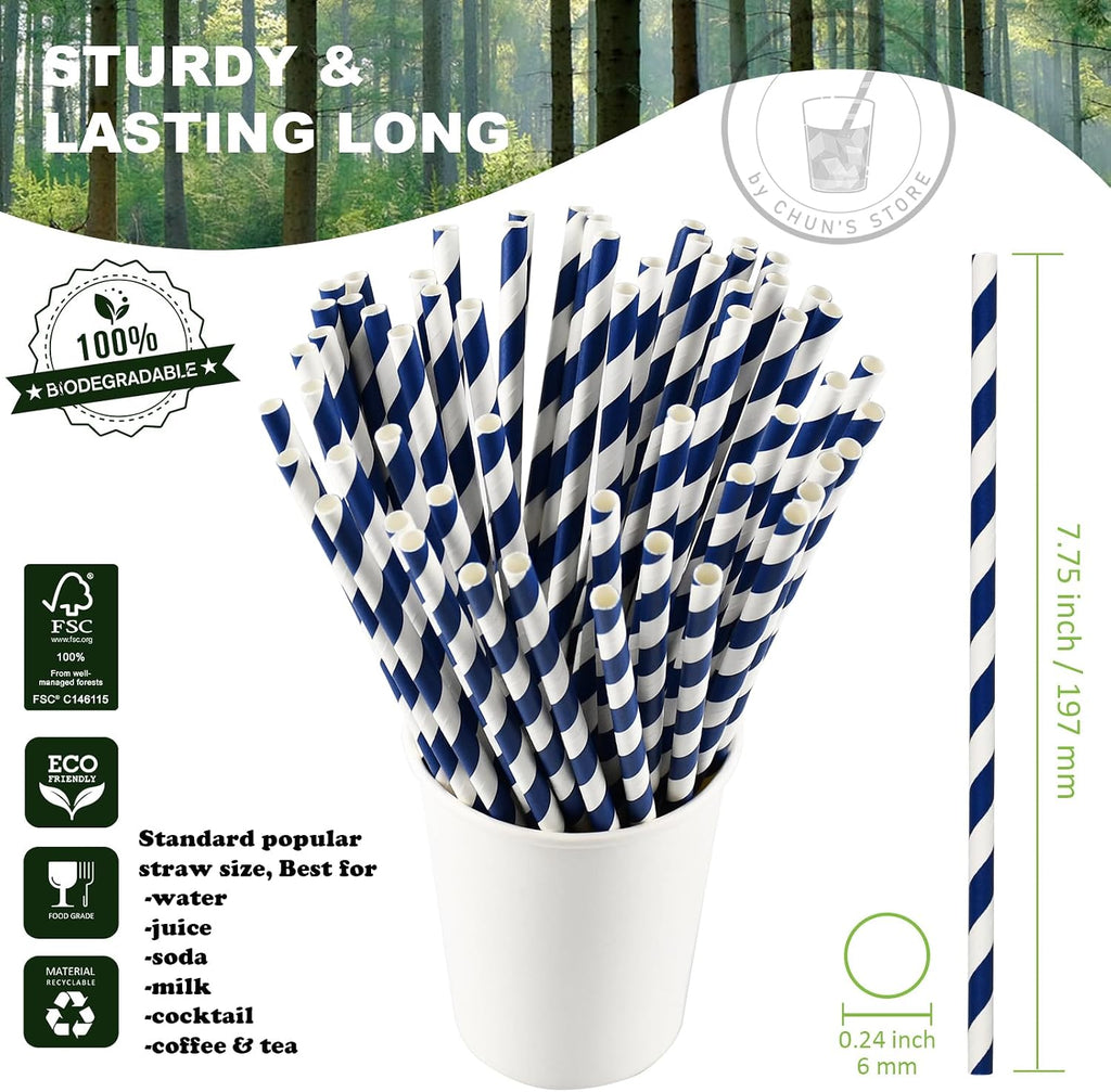 Navy Blue Paper Drinking Straws Bulk 1000 Ct Biodegradable 7.75" Disposable