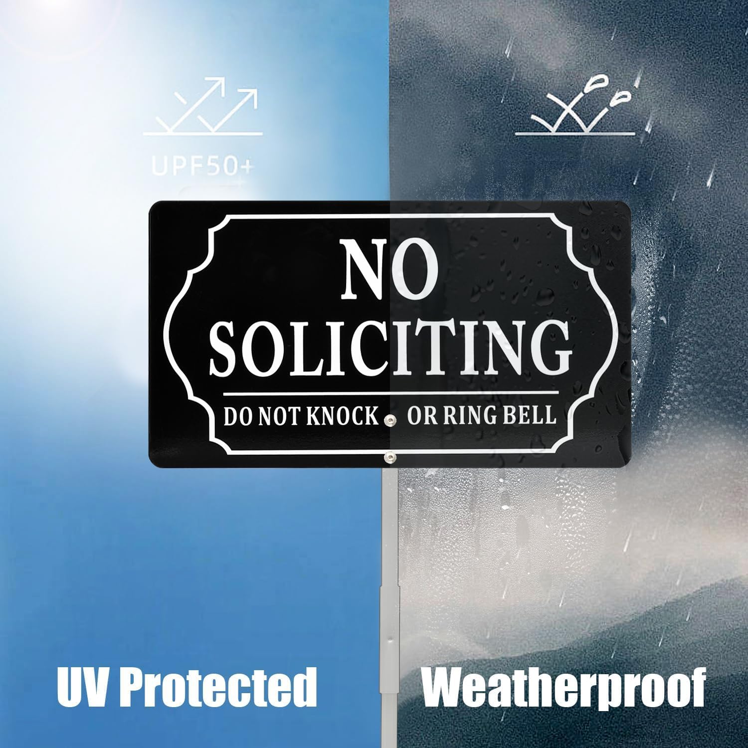 No Soliciting Sign for House with Metal Stake, 7 x 13 Inch/35 Inch High, Do Not Knock or Ring Bell, Aluminum Yard