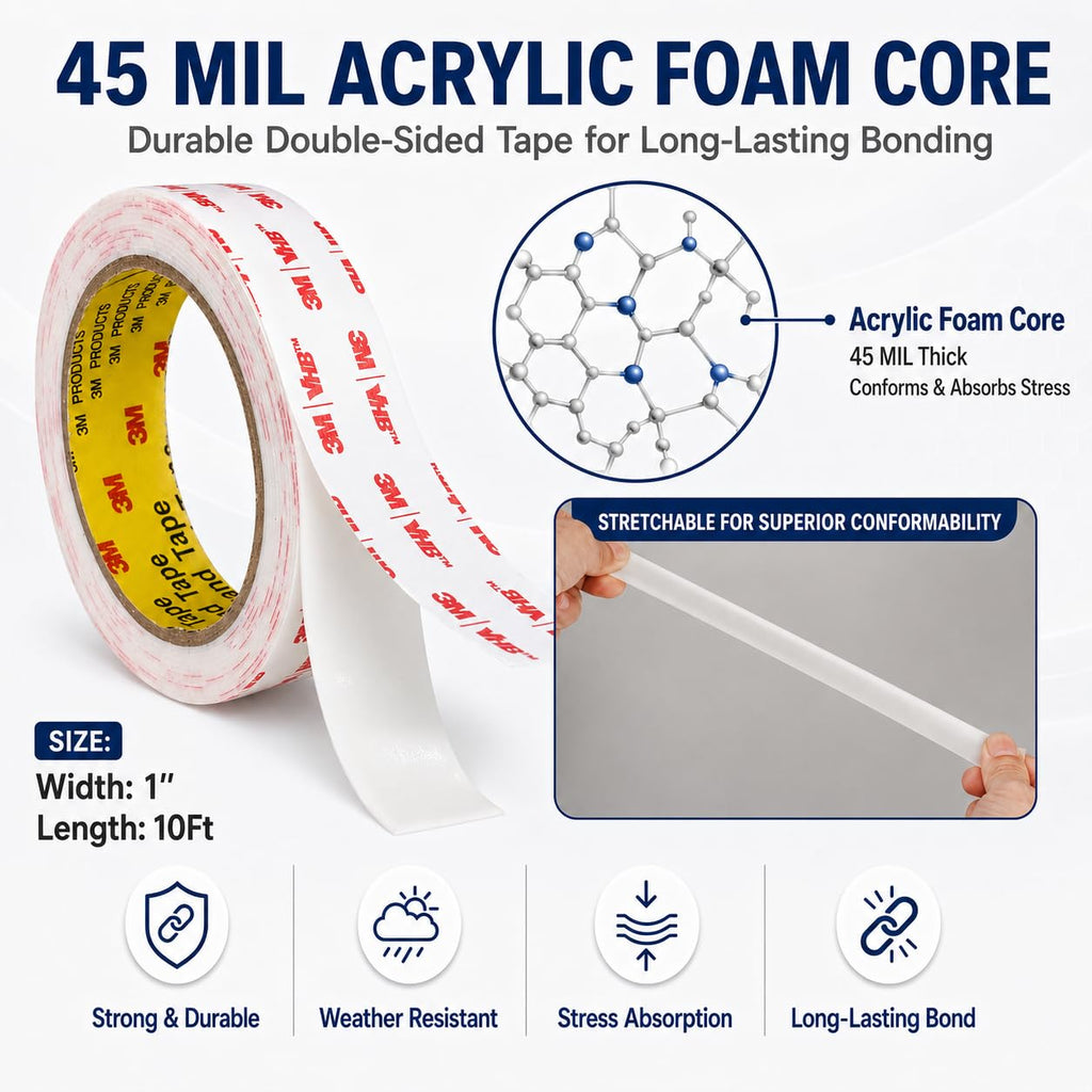 Double Sided Tape Heavy Duty 1''×10Ft Removable Mounting Tape for Wall