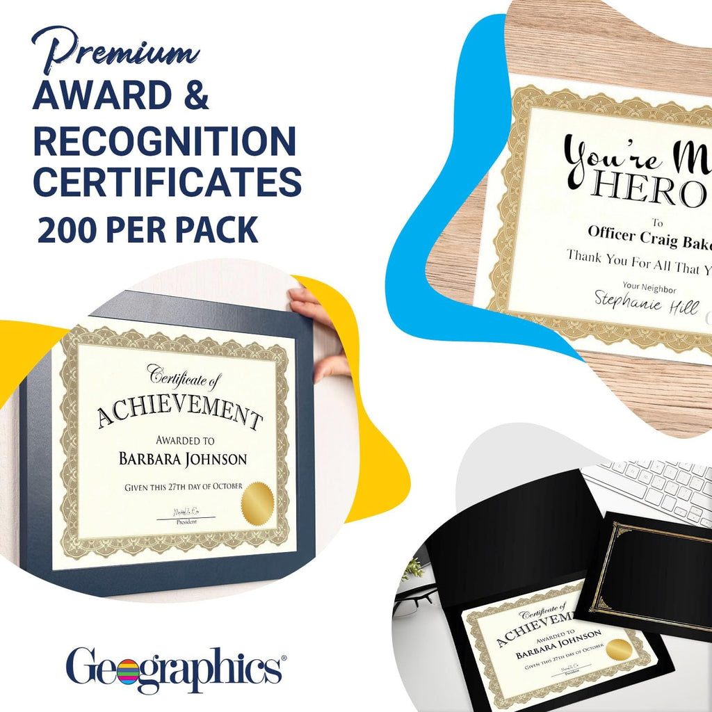 Optima Gold Blank Award Certificate Paper - Gold Foil Seals, Pack of 200-8.5 x 11