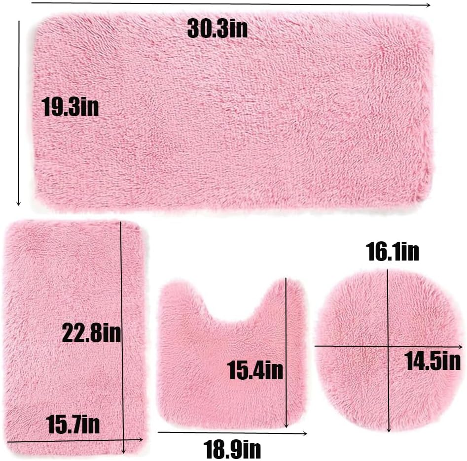 4 Piece Non Slip, Toilet Lid Cover and Contour Mat, Bath Mats Shower Mats Bath Rug Mat for Tub Toilet Bathroom (Black)